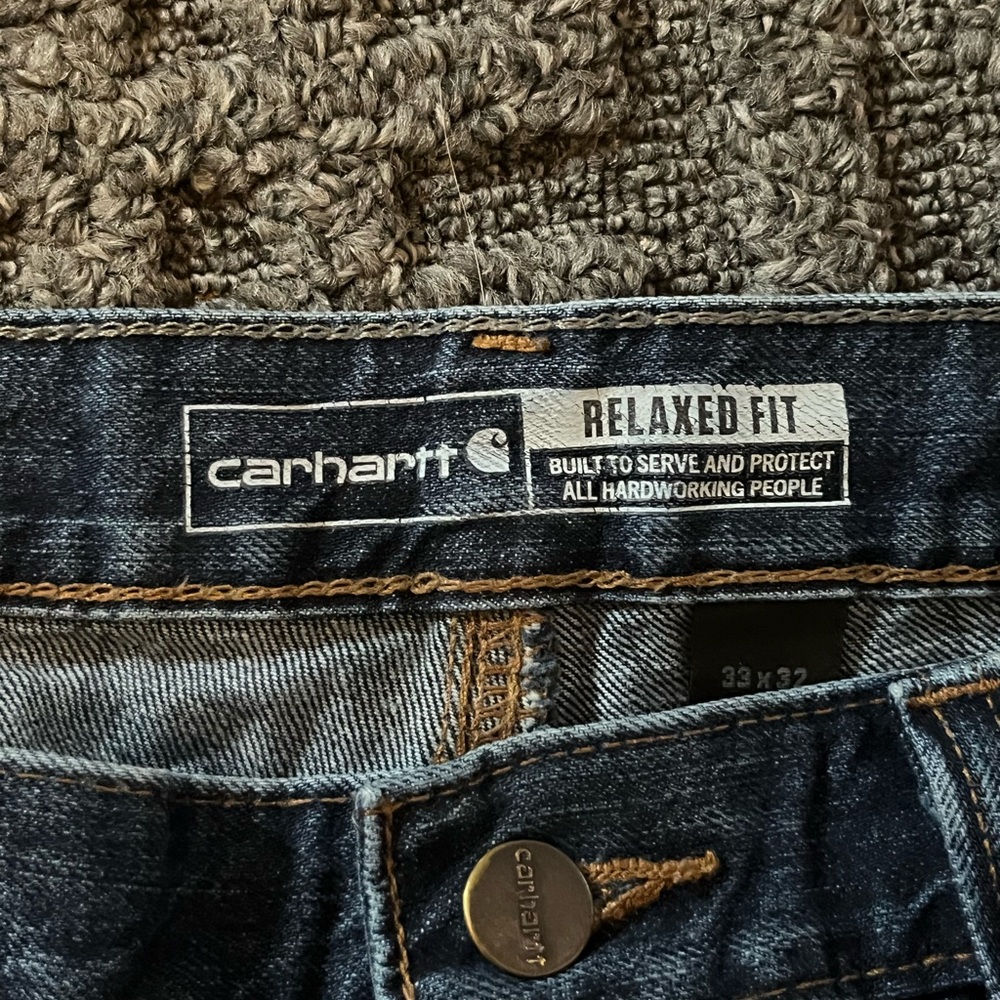 Carhartt Mens Blue Jeans 33x32  (Fits 32x31) Straight Relaxed Fit Dark Workwear